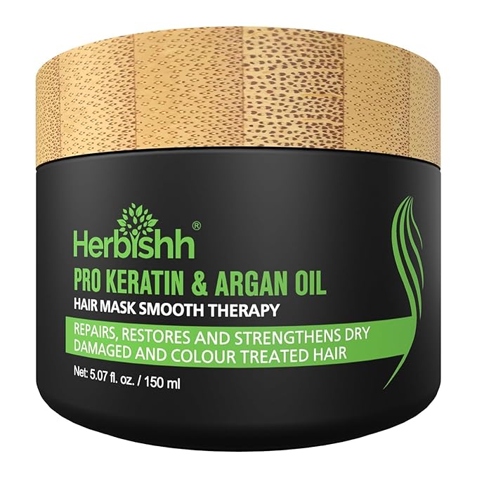 Herbishh Argan Hair Mask-Deep Conditioning & Hydration For Healthier Looking Hair- for very Dry, Weak, Stressed Out Hair, No Sulphates, No Parabens (150 ML)