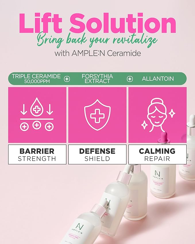 AMPLE:N Ceramide Shot Ampoule – Anti Aging and Hydrating Serum with Ceramide for Deep Moisturization – For Dry & Rough Skin to Reduces Wrinkles & Repairs Skin, 1.01 fl.oz.