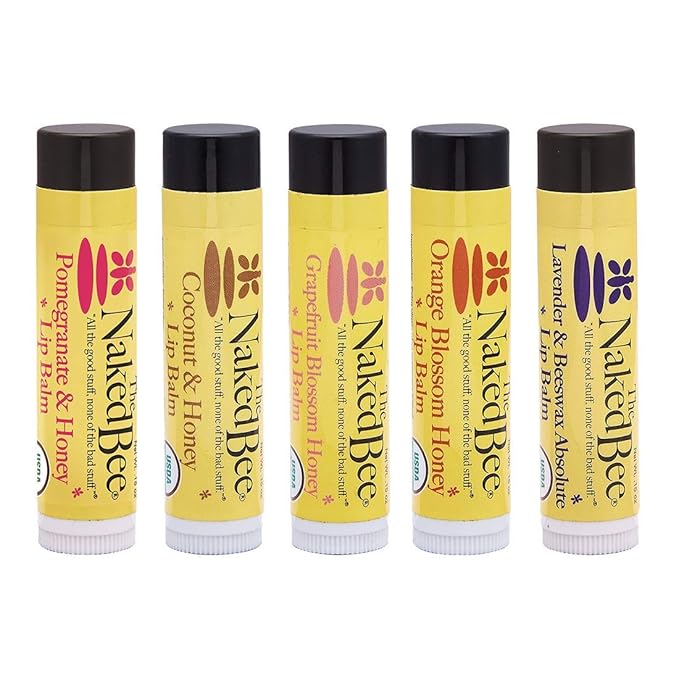 The Naked Bee Lip Balm Sampler, Coconut & Honey, Orange Blossom Honey, Pomegranate & Honey, Grapefruit Blossom Honey, Lavendar & Beeswax Absolute