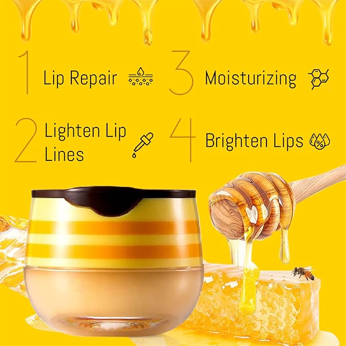 4PCS Lip Balm Honey Pot, Honey Pot Lip Balm for Dry Cracked Lips, Strawberry Lip Balm Scrubs Exfoliator & Moisturizer, Hydrating Lip Balm Honey Pot with Wand, Lip Sleeping Mask (D)