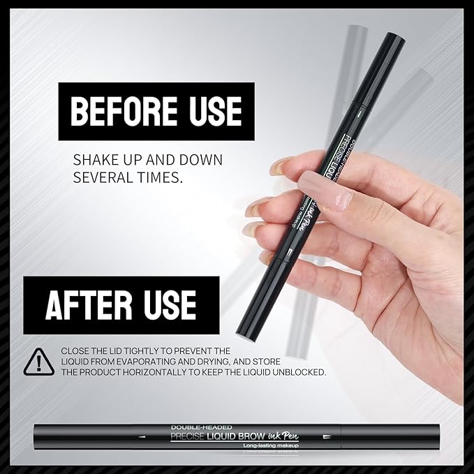 Microblading Eyebrow Pen, Curved Eyebrow Pencil 2-in-1 Dual-Ended Eyebrow Pencil 2-Fork-Tip and Single Tip Creates Natural Eyebrows Waterproof Long-lasting (Black Brown)