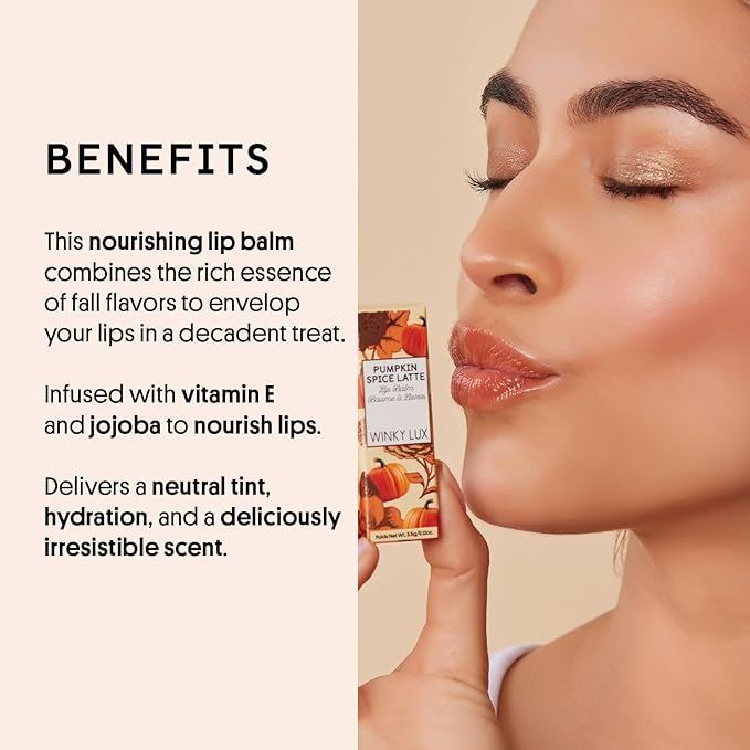 Winky Lux Pumpkin Spice Latte Tri-Color Tinted Lip Balm – Hydrating Balm, Sheer Pink Tint, Lip Care with Jojoba Oil & Vitamin E, Moisturizes & Softens Dry Lips, Buttery Soft with Pumpkin Spice Scent