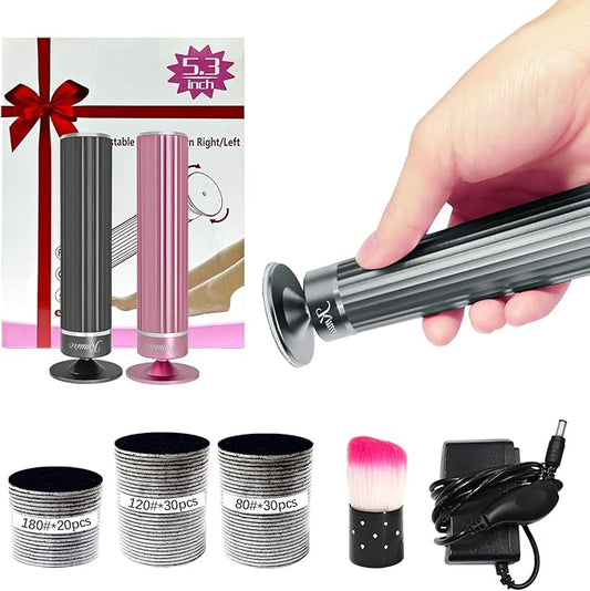 5.3'' Electric Foot Callus Remover with 80pcs Sandpaper Discs & Brush, Professional Aluminum Ergonomic Pedicure Tool, Stepless Speed & Reverse Control for Dead Skin Removal (Grey)