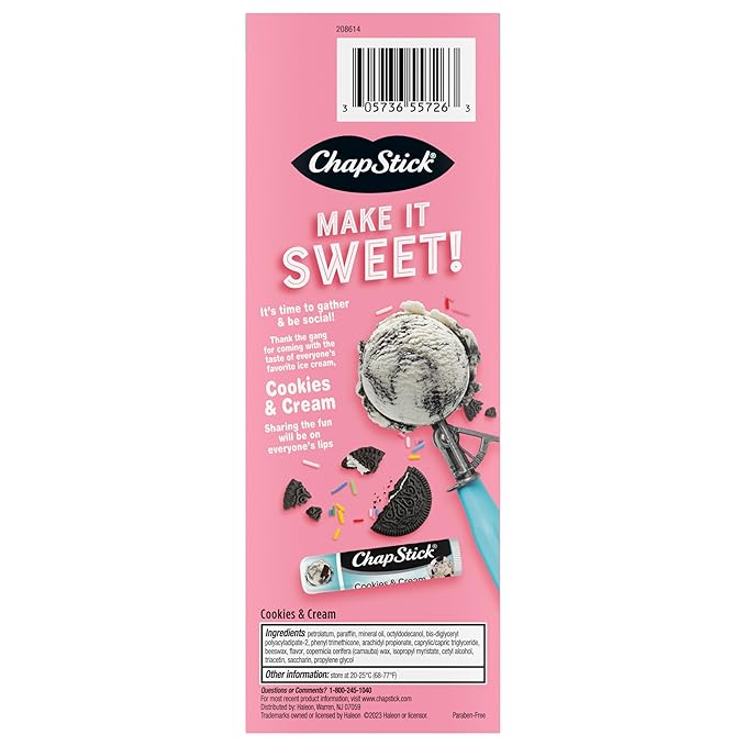 ChapStick Ice Cream Social, Party Favor Lip Balm Pack - Cookies & Cream - 0.15 Oz x 12 Sticks