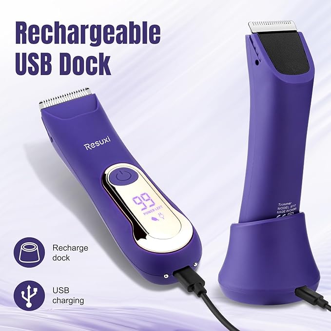 RESUXI Electric Bikini Trimmer for Women,Pubic Hair Trimmer Ceramic Blade Electric Razors Shaver for Underarm Leg Arm Body Hair Private Area,Wet/Dry IPX7 Waterproof Rechargeable LCD Display LED Light