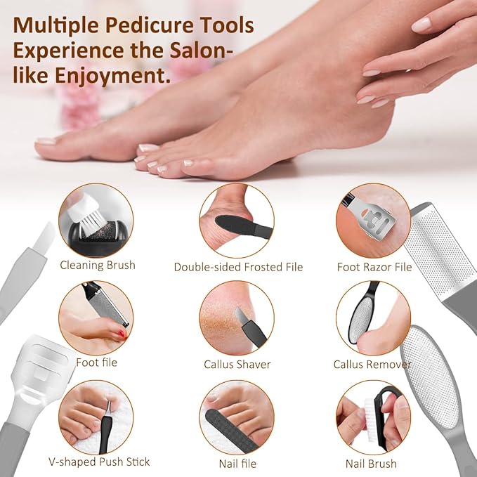 Electric Callus Remover for Feet,Rechargeable Foot File Hard Skin Remover,Waterproof 14 in1 Professional Pedicure Kit for Cracked Heels &Dead Skin,with 3 Roller Heads 2 Speed