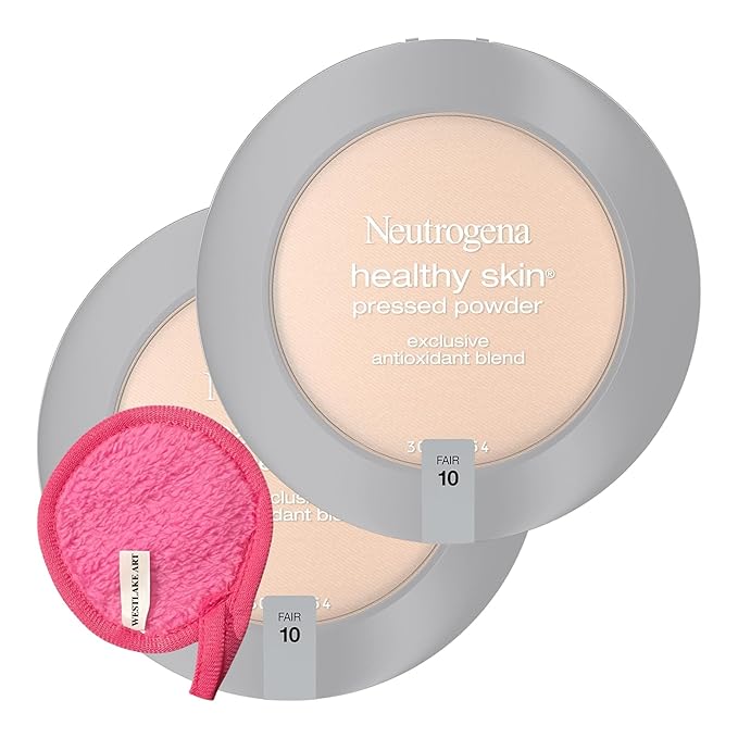 Healthy Skin Pressed Powder Compact | Bundled with Westlake Art Makeup Cleansing Cloth - Fair Shade, Antioxidant & Pro Vitamin B5, Flawless & Natural Finish, Non-Comedogenic [Pack of 2]