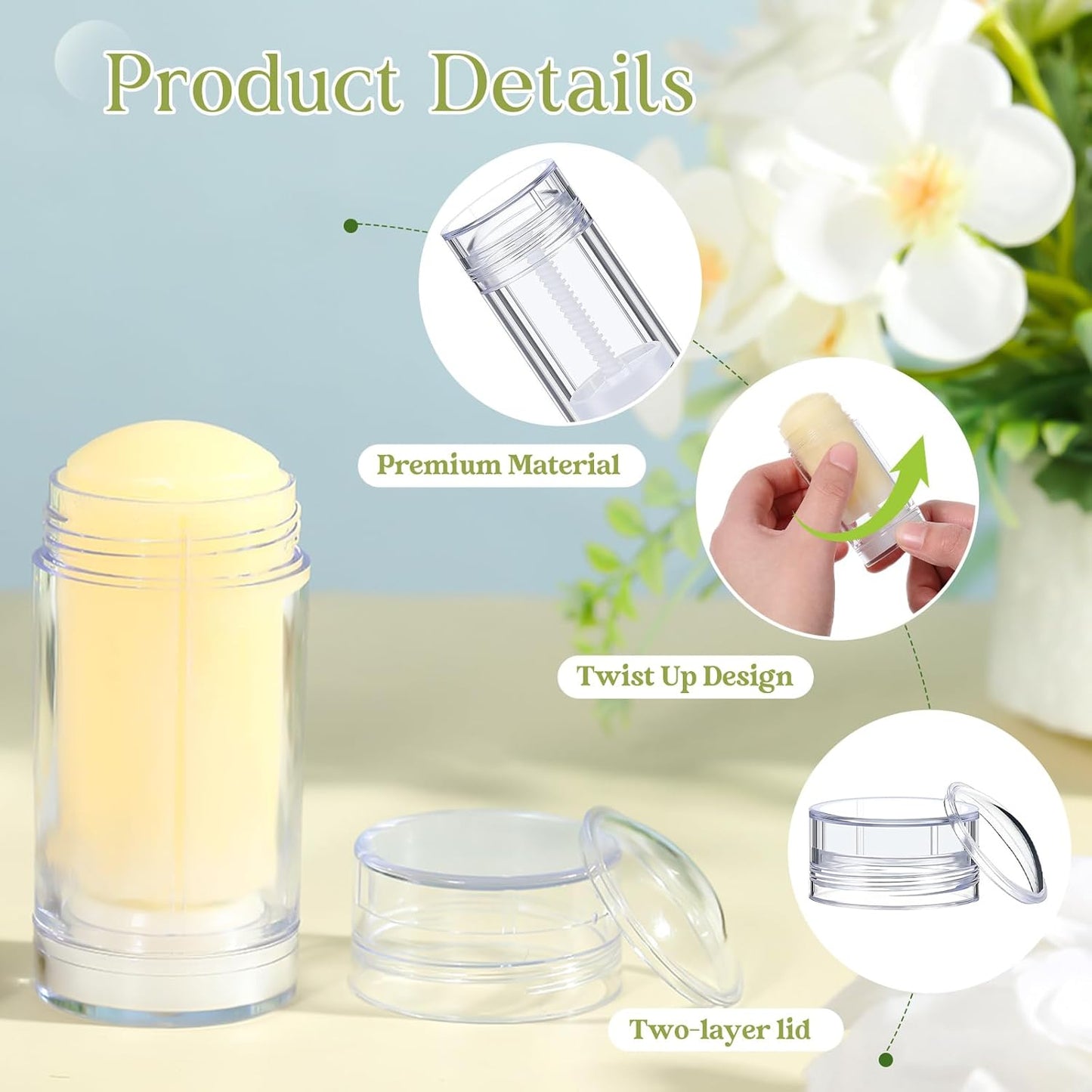 30 Pcs Empty Deodorant Containers Twist up Filling Stick Plastic Deodorant Container Refillable Bottles Bottomfill Round Lip Balm Tubes for Homemade DIY Lipstick Crayon(75 ml,Clear)