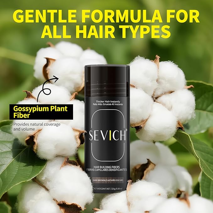 SEVICH Hair Fibers with Spray Applicator - Natural-Looking Hair Thickening Fibers for Men & Women, Instant Fullness, Wind & Water Resistant, Easy Wash Out, 25g (Medium Brown)