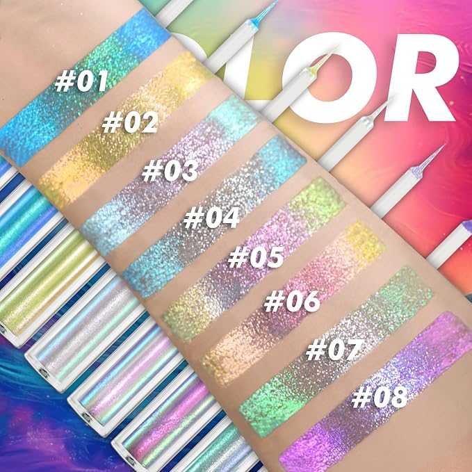 CHARMACY Chameleon Liquid Glitter Eyeliner - Highly Pigmented, Metallic MultiColor Shifting, Waterproof, Ultra-Fine Tip, Longwearing, Smudge-proof (#302)