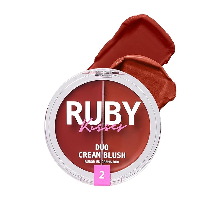 Ruby Kisses Duo Cream Blush, Smooth, Natural-Looking, Long-Lasting Face Makeup Blush for Cheeks, Lips, and Eyes, Buildable and Blendable, Infused with Green Tea, Aloe Vera Extract, and Hyaluronic Acid