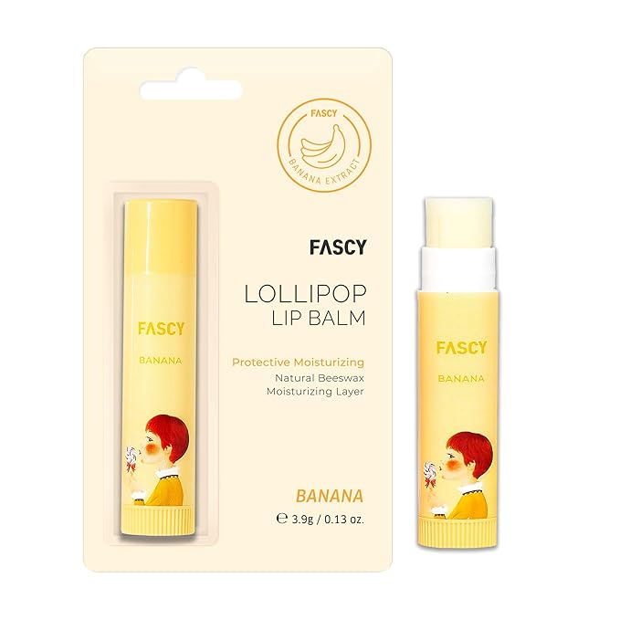 FASCY Lollipop Lip Balm Banana, Lip Balms & Moisturizers, Korean Lip Balm, Korean Lip, Korean Lip Products, Paraben Free, Moisturizing, 0.13 Oz, (Banana)