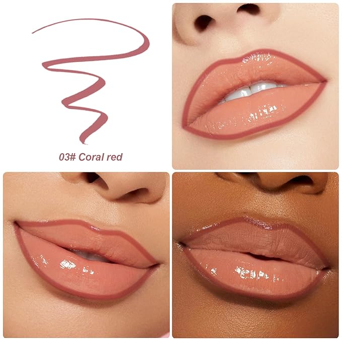 KISSIO Lip Liner Stain,Peel Off Lip Liner,Transfer Proof,Long Lasting and Waterproof,Lips Tint Tattoo,Natural Makeup Stain,Matte Finish,Coral red