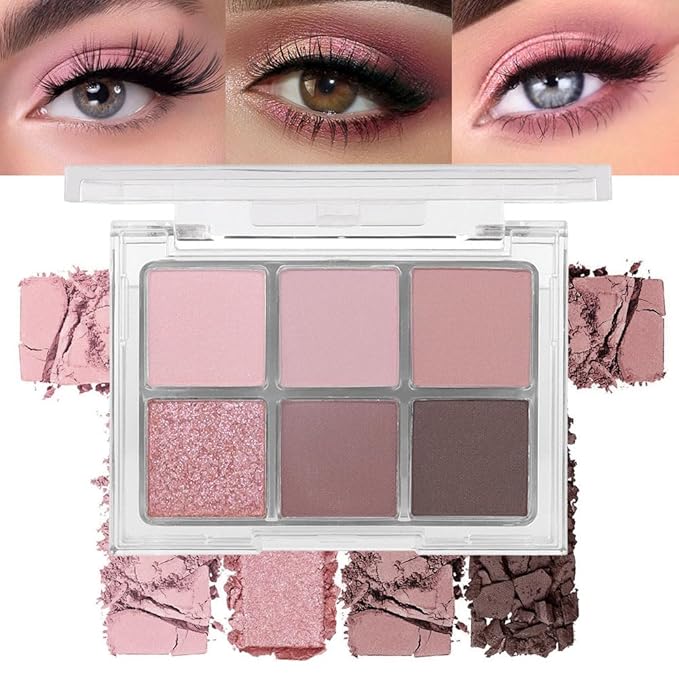 6 Colors Nude Pink Purple Matte Shimmer Eyeshadow Palette for Eye Makeup,High Pigmented Brown Eye Shadow Primers Powder Palet de sombras de ojos