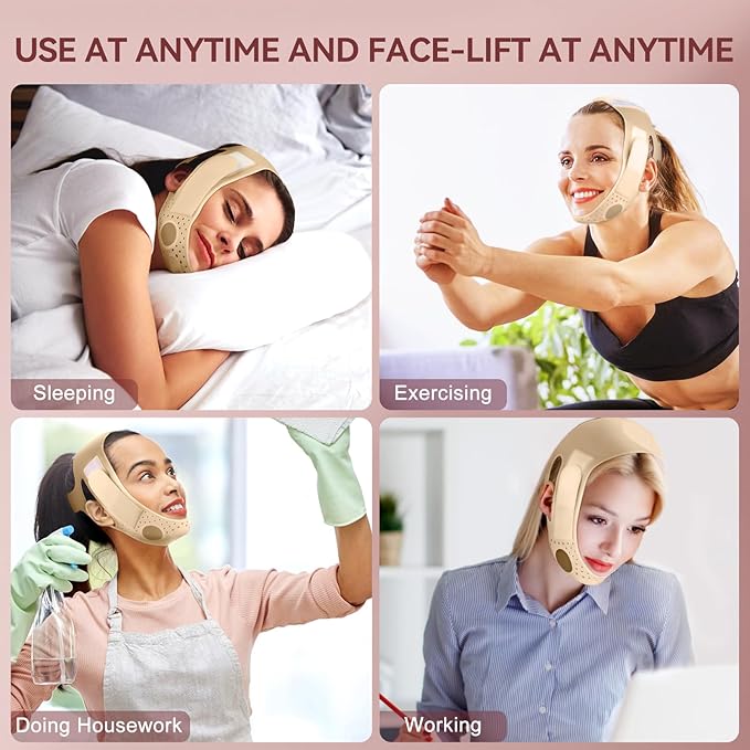 JUSRON V-Line Mask Chin Up Mask Face Strap, Soft Silicone Chin Strap V Shaped Face Mask, Jaw Exerciser 23-27 Inches (Neon Purple)