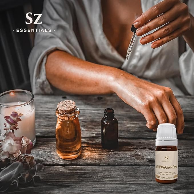 Ashwagandha Essential Oil, 100% Pure and Natural - Undiluted, Steam Distilled from Withania Somnifera - Woody & Earthy Scent with Nutty Overtones - Therapeutic Grade & Vegan - 0.17oz