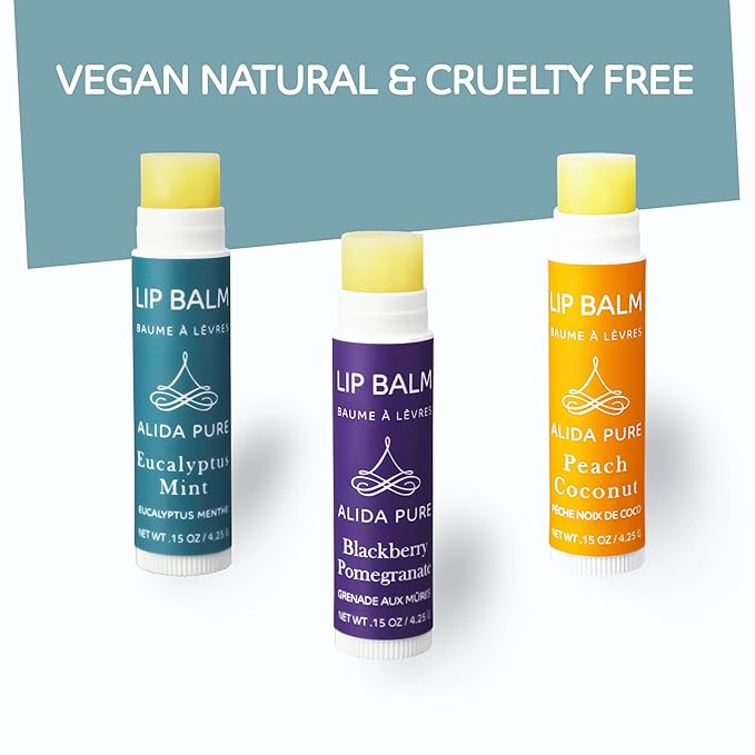 Fruit Mint Lip Balm Collection, Vegan Lip Balm Set, Bees Wax Free, Coconut Oil Free, Avocado Oil, Organic Jojoba Oil, Vitamin E, Natural Moisturizer For Dry Cracked Lips, 3 Tube Set