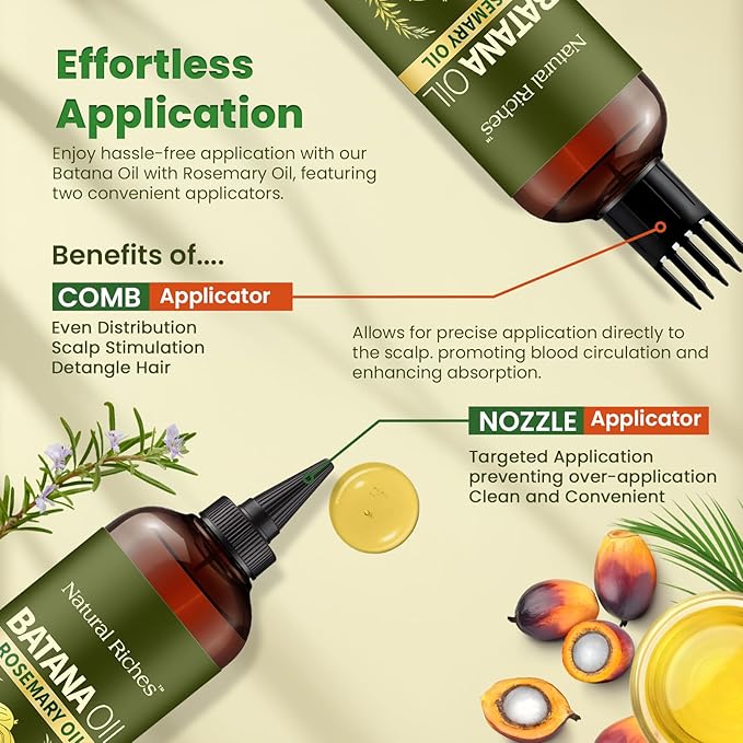 Natural Riches Rosemary & Batana Hair Oil (8 fl oz) | Revitalizing and Strengthening Hair Treatment for Fuller, Healthier-Looking Hair | Paraben Free | Suitable for All Hair Types