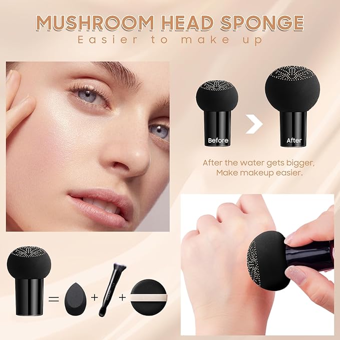 Air Cushion CC Cream Foundation - Mushroom Head BB Creams, Long Lasting Concealing Brightening, Moisturizer Face Cream,Facial Skin Care Makeup For All Skin Types (Buff Beige)
