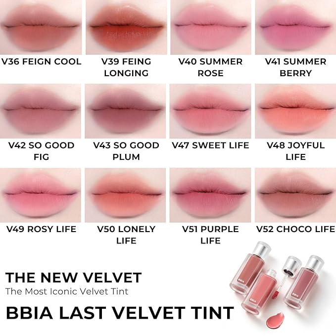 BBIA Last Velvet Tint NEW - Soft Creamy Matte Finish Lip Stain, Blur Effect & Velvety Texture, Long-Lasting, High Pigment, Non-Drying, Vegan, Korean Lip Makeup (V40 SUMMER ROSE, Pack of 1)