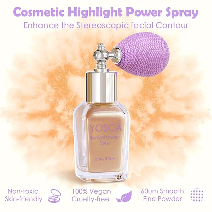 Highlighter Powder Spray, 20ML Cosmetic Grade High Gloss Body Shimmer Powder Fairy Dust Highlighter Sparkle Face Makeup Setting Magic Diamond Glitter Spray Shimmer Face Body Skin Hair Clothes