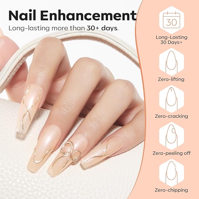 modelones Builder Nail Gel, 8-in-One Gold Shimmer Builder, Champagne Sparkle Glitter Rubber Color Base Gel Polish LED Lamp Cured, Apex Building Strengthener Extension for Home DIY Salon Girls