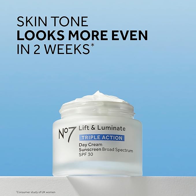 No7 Lift & Luminate Triple Action Face Cream - Fragrance Free Face Moisturizer with SPF 30 - Formulated with Anti Aging Collagen Peptides & Brightening Complex (2 Pack)