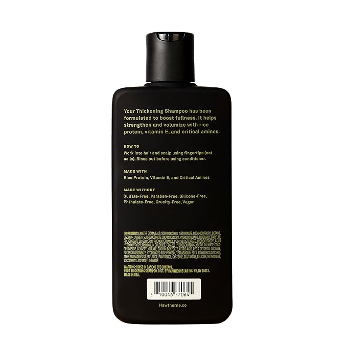 Hawthorne Men's Thickening Shampoo for Thinning Hair. Fight Hair Loss with Rice Protein & Vitamin E. Strengthens Hair Follicles to Reduce Breakage. Mint and Eucalyptus Scent. 8 fl. oz. 2-Pack.