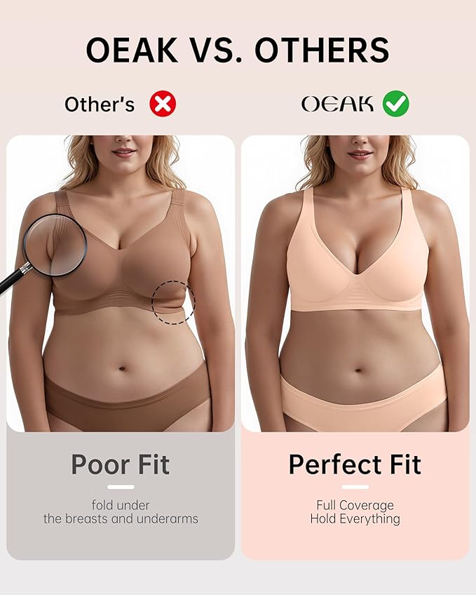 OEAK Womens Deep V Bras Wireless Comfortable Bra Supportive No Underwire Bras Tshirt Push Up Bralettes Plunge Seamless Bra