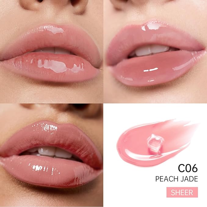 Catkin Lip Plumper Gloss, Tinted Lip Serum with Hyaluronic Acid & Jojoba Oil, Non-sticky Volumizing Hydrating Formula for a High Shine Maximum 3D Look, Plump & Soft Lips 0.12 Fl Oz - C06 Peach Jade