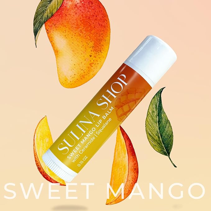 Mango Lip Balm Hydrating & Nourishing, Natural, Long-Lasting Lip Moisturizer with Castor Oil, Barrier Protection, Smooth Lip Care, Chapped Lip Repair, Non-Waxy & Cruelty-Free, Gentle for All Ages