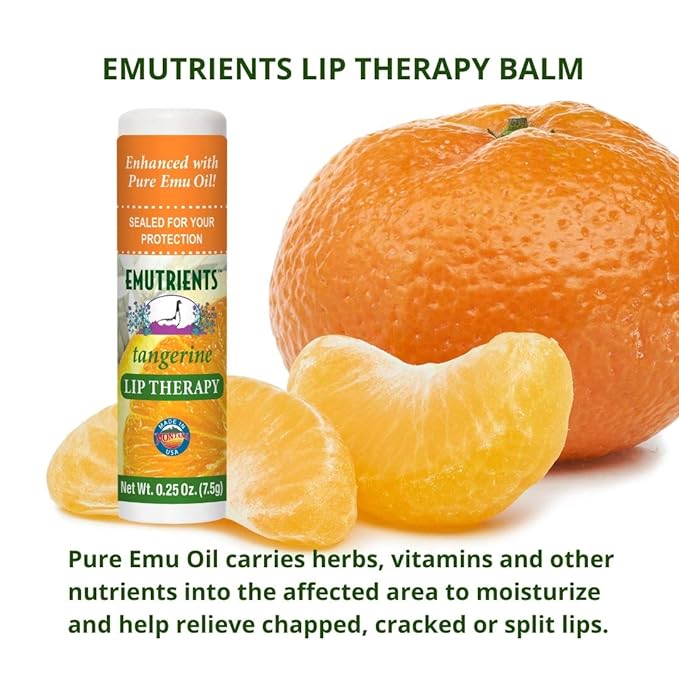 Montana Emu Ranch - Lip Therapy Lip Balm - 0.25 Ounce - Tangerine Flavor - Made with Pure Emu Oil