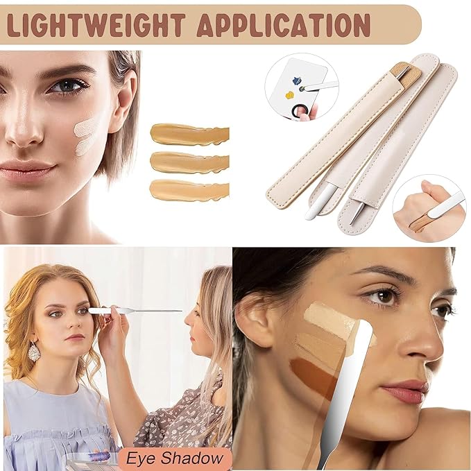 Makeup Spatula and Makeup Palette, Stainless Steel Foundation Palette & Tiny Spatula Tool for Nail, Art, Eye Shadow, Eyelash, Face Makeup (Stainless Steel Palette)