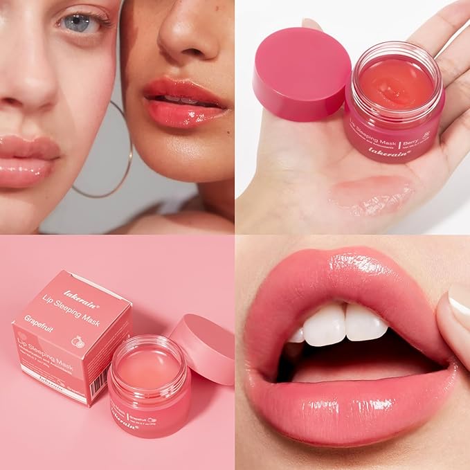 Hydrating Lip Sleeping Mask - Day and Night Repair Lip Balm for Chapped Dry Lips - Reduce Lip Lines, Enhance Lip Color, Hydrate & Plump Lips Care Lip Mask (Berry)