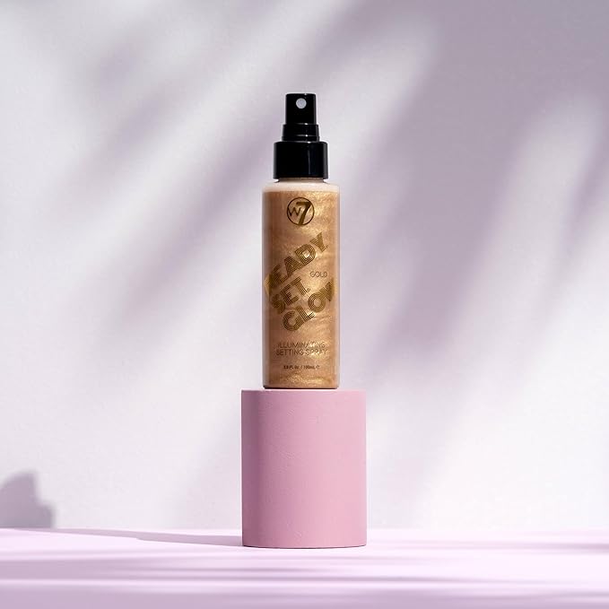 W7 Ready Set Glow Trio - 3 Piece Set - Makeup Setting Spray - Shimmer Finish - Long-Lasting, Ultra-Fine Formula (Rose Gold, Gold & Holo)