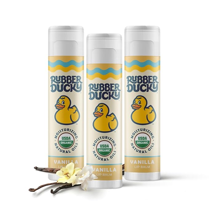 Rubber Ducky Sunscreen - Organic Lip Balm for Women, All Natural Lip Balm Stick with Vitamin E - Moisturizing & Hydrating Lip Balm for Dry Lips - Untinted and Non-Toxic Lip Care - Vanilla, 3 Pack