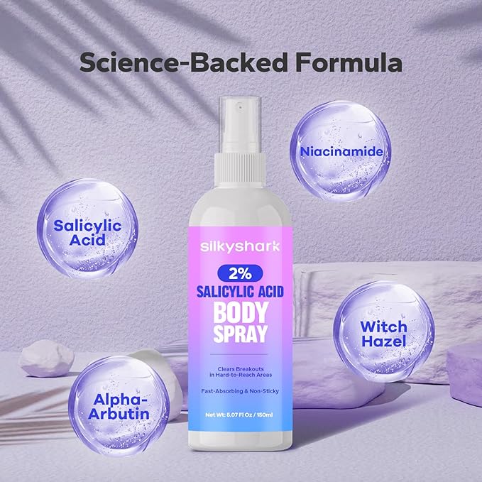 Salicylic Acid Spray (5.07 Fl Oz), 2% Salicylic Acid Body Spray, Body Acne Treatment for Bacne, Blackheads & Blemishes, Back & Chest Acne Spray for Face & Body, 360° Mist for All Skin Types