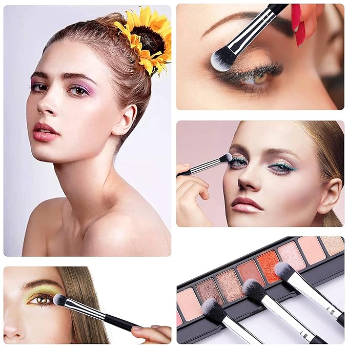 MSQ Eye Makeup Brushes 12pcs Eyeshadow Makeup Brushes Set with Soft Synthetic Hairs & Real Longer Wood Handle for Eyeshadow, Eyelash,Eyebrow, Eyeliner, Blending, Conclear(Black)