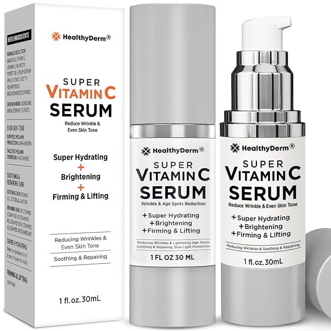 Super Vitamin C Serum for Women Over 70: Niacinamide, Vitamin C, Hyaluronic Acid, Peptides, Vitamin E, Caffeine, Bakuchiol, Hydrating, Lifting, Wrinkle & Age Spots Reduction Pack of 2