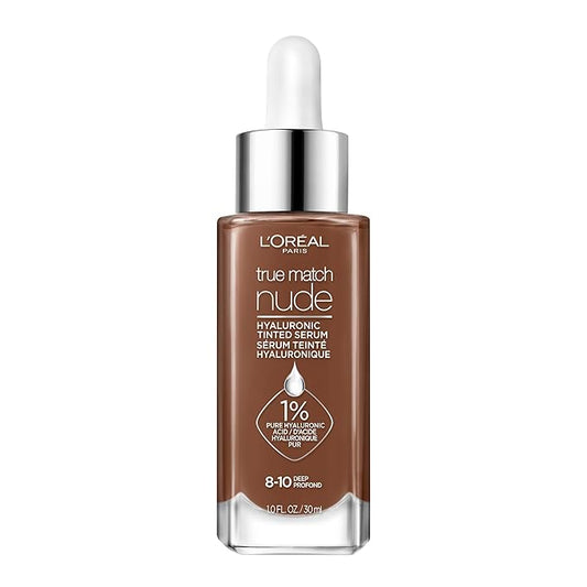 L'Oreal Paris True Match Nude Hyaluronic Tinted Serum Foundation with 1% Hyaluronic acid, Deep 8-10, 1 fl. oz.