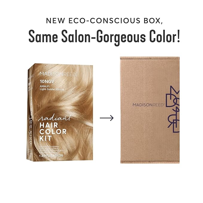 Madison Reed Radiant Hair Color Kit | 10NGV Light Golden Blonde (Amalfi Blonde) for 100% Gray Hair Coverage | Salon Quality Permanent Hair Dye | PPD-Free & Ammonia-Free | (Packaging May Vary) 1 Pack