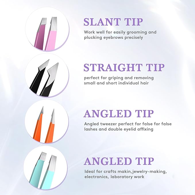Tweezers for Women Facial Hair,Stocking Stuffers 4 Pack Tweezers for Eyebrows,Tweezer Set for Ingrown Hair, Plucking Daily Beauty Tool with Leather Travel Case for Gifts
