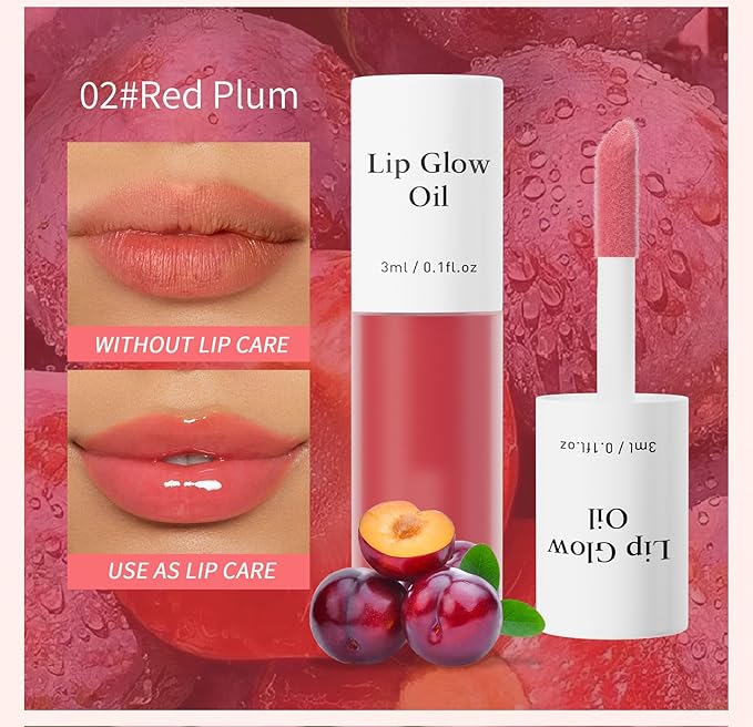 Plumping Lip Oil, Long Lasting Hydrating Lip Stain Lip Balm Revitalizing, Transparent and Tinting Lip Care Oil for Dry Lip (Red Plum)