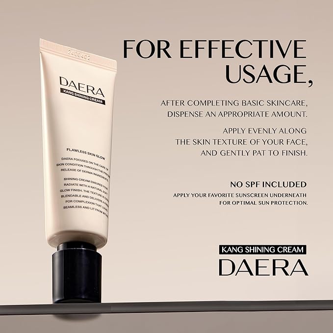 DAERA Kang Shining Korean BB Tinted Moisturizer Cream (1 Color,Neutral), Self Adjusting BB Cream,1.35 fl oz, Glowing Skin Natural Makeup, Buildable Coverage, Lightweight