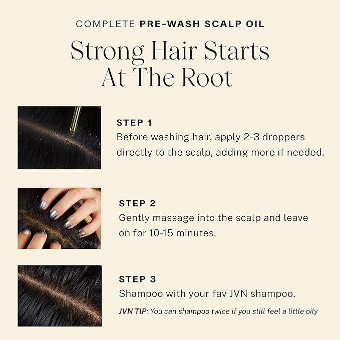 JVN Pre-Wash Scalp Oil & Hair Treatment Oil, Pre Shampoo Dry Scalp Treatment, Scalp Cleansing Oil for All Hair Types, Sulfate Free (1.7 Fl Oz)