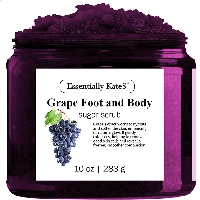 Grape Body & Foot Scrub 10 oz - Improves the elasticity and firmness of skin - Removes dead skin cells, and tighten and tone skin - The best stocking stuffer.