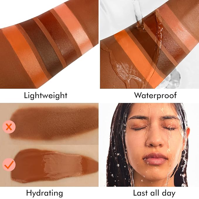 Liquid Concealer Makeup 4Pcs,Corrector Foundation for Black Women Oily Dry Skin, Foundation Concealer in One Primer Face Makeup Full Coverage, Advanced Pore Minimizer, Lightweight All-Day Hold,0.67 oz