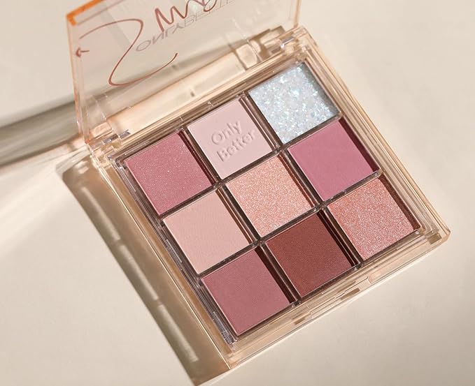 Pink Eyeshadow Palette - 9 Shades, Metallic & Shimmers, Long Lasting, Sweatproof & Waterproof