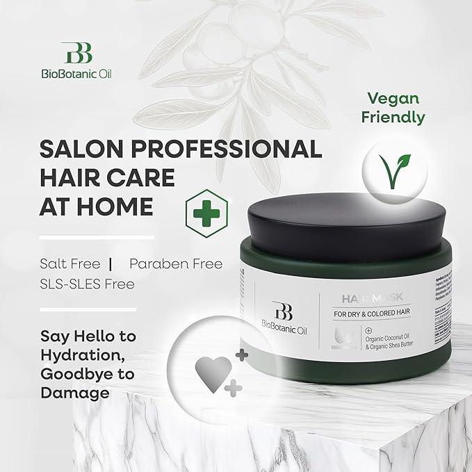Bio Botanic Oil Range – Moisturizing Hair Mask for Colored, Dry & Damaged Hair with Organic Coconut Oil & Shea Butter, SLS-Free Deep Conditioning Treatment, Restores Shine & Protects Color