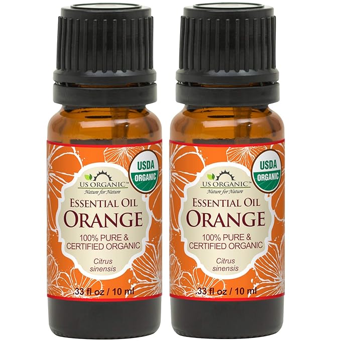 US Organic 100% Pure Sweet Orange Essential Oil - USDA Certified Organic - 10 ml Pack of 2 - w/Improved caps and droppers (More Size Variations Available)